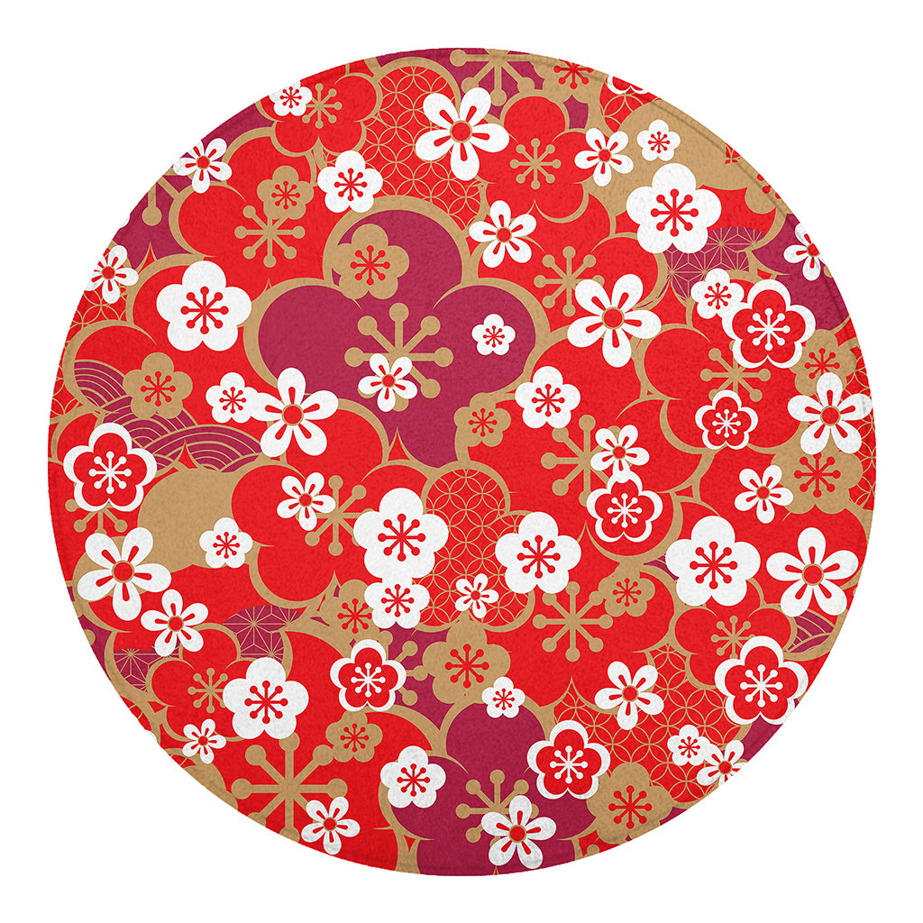 Flower Kimono Pattern Print Round Blanket