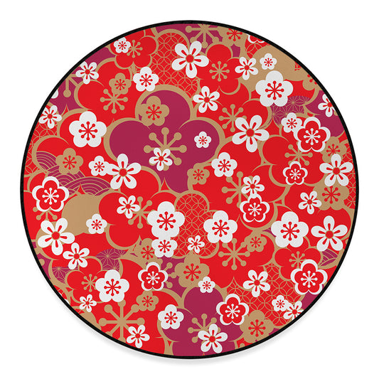 Flower Kimono Pattern Print Round Floor Mat