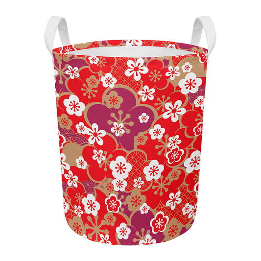 Flower Kimono Pattern Print Round Laundry Basket