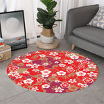 Flower Kimono Pattern Print Round Rug