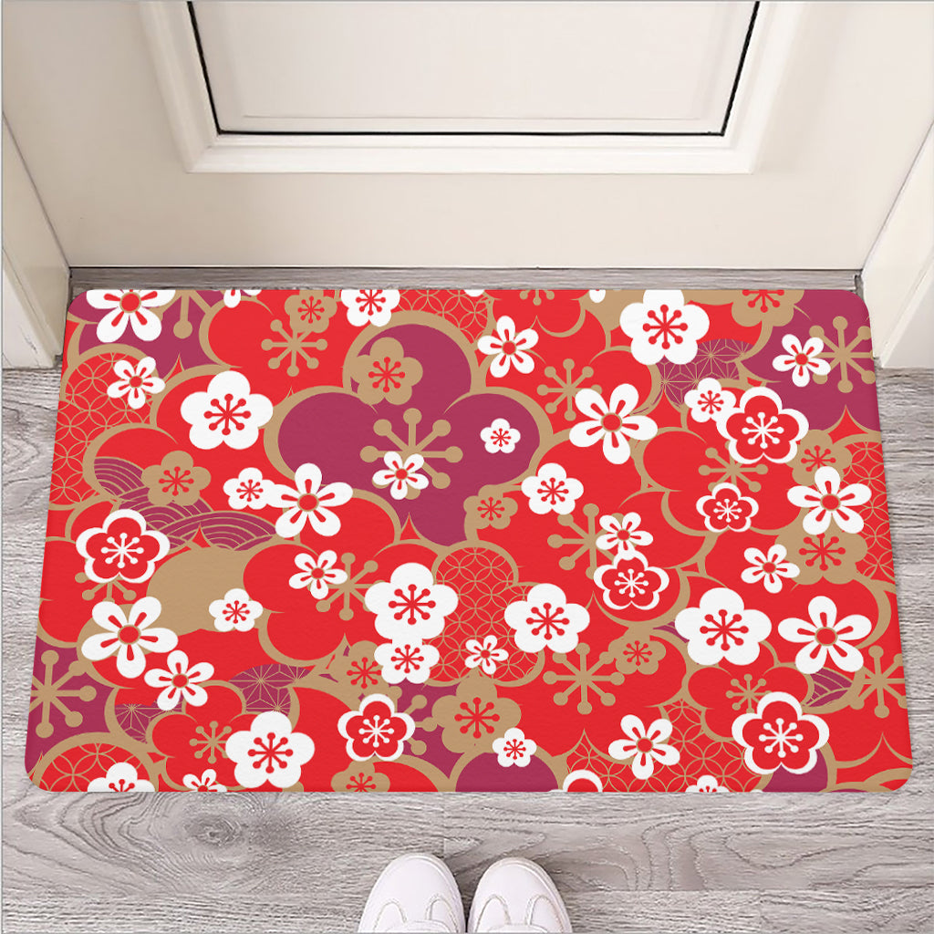 Flower Kimono Pattern Print Rubber Doormat