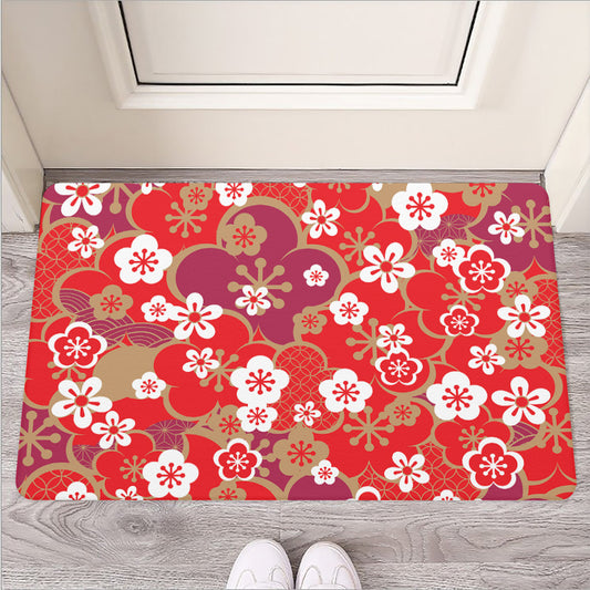 Flower Kimono Pattern Print Rubber Doormat