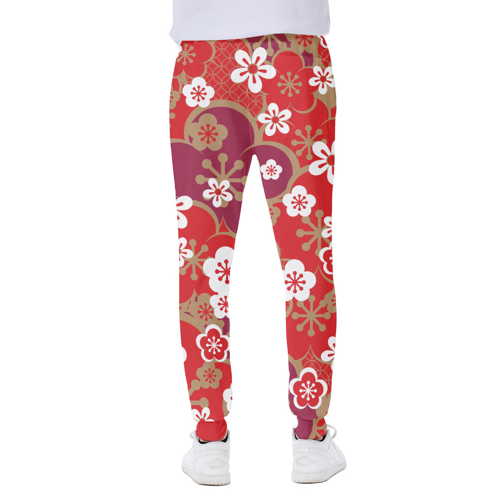 Flower Kimono Pattern Print Scuba Joggers