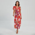 Flower Kimono Pattern Print Short Sleeve Maxi Dress