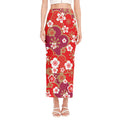 Flower Kimono Pattern Print Side Slit Maxi Skirt