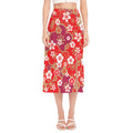 Flower Kimono Pattern Print Side Slit Midi Skirt