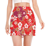 Flower Kimono Pattern Print Side Slit Mini Skirt