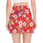 Flower Kimono Pattern Print Side Slit Mini Skirt