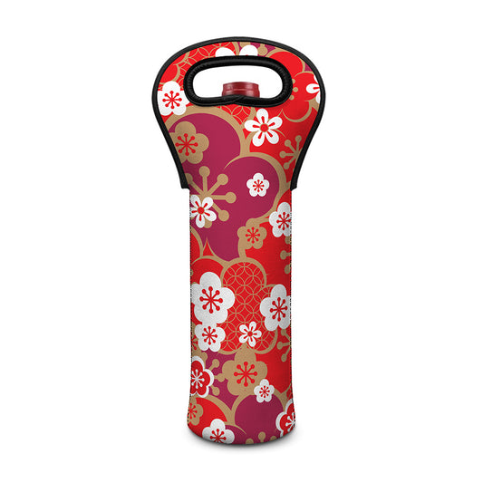 Flower Kimono Pattern Print Single Neoprene Wine Tote