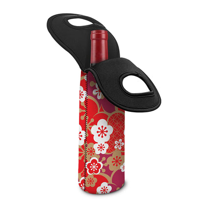 Flower Kimono Pattern Print Single Neoprene Wine Tote