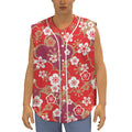 Flower Kimono Pattern Print Sleeveless Baseball Jersey