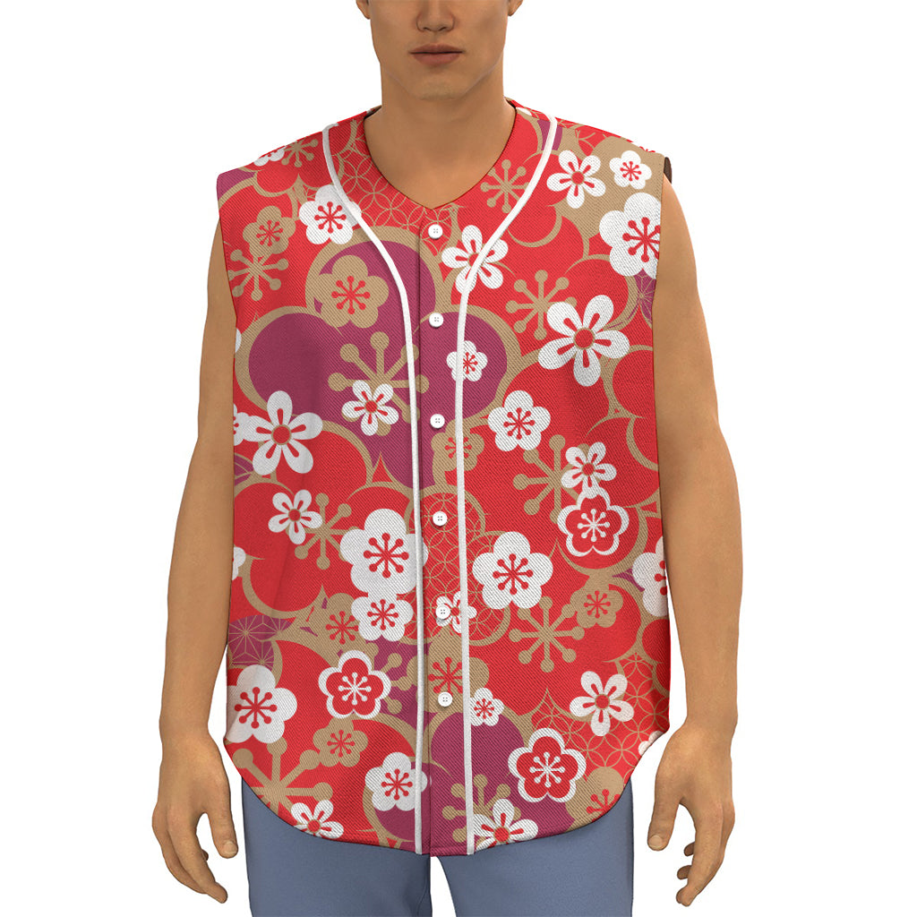 Flower Kimono Pattern Print Sleeveless Baseball Jersey