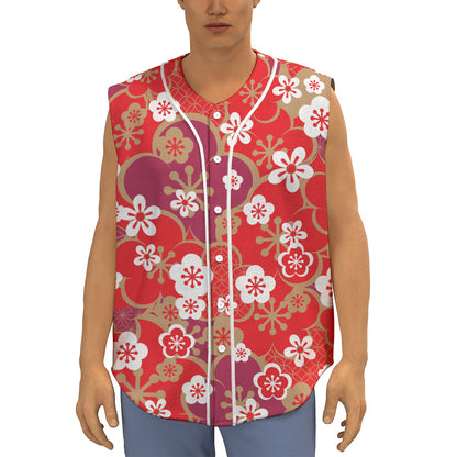 Flower Kimono Pattern Print Sleeveless Baseball Jersey