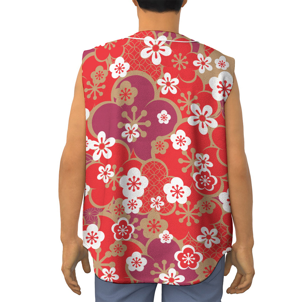 Flower Kimono Pattern Print Sleeveless Baseball Jersey