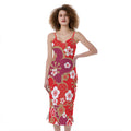 Flower Kimono Pattern Print Slim Fit Midi Cami Dress
