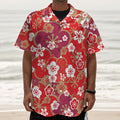 Flower Kimono Pattern Print Textured Short Sleeve Shirt