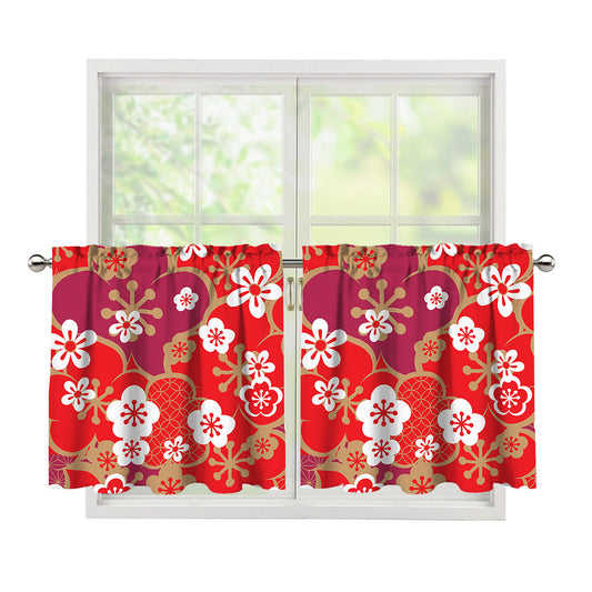 Flower Kimono Pattern Print Tier Curtains