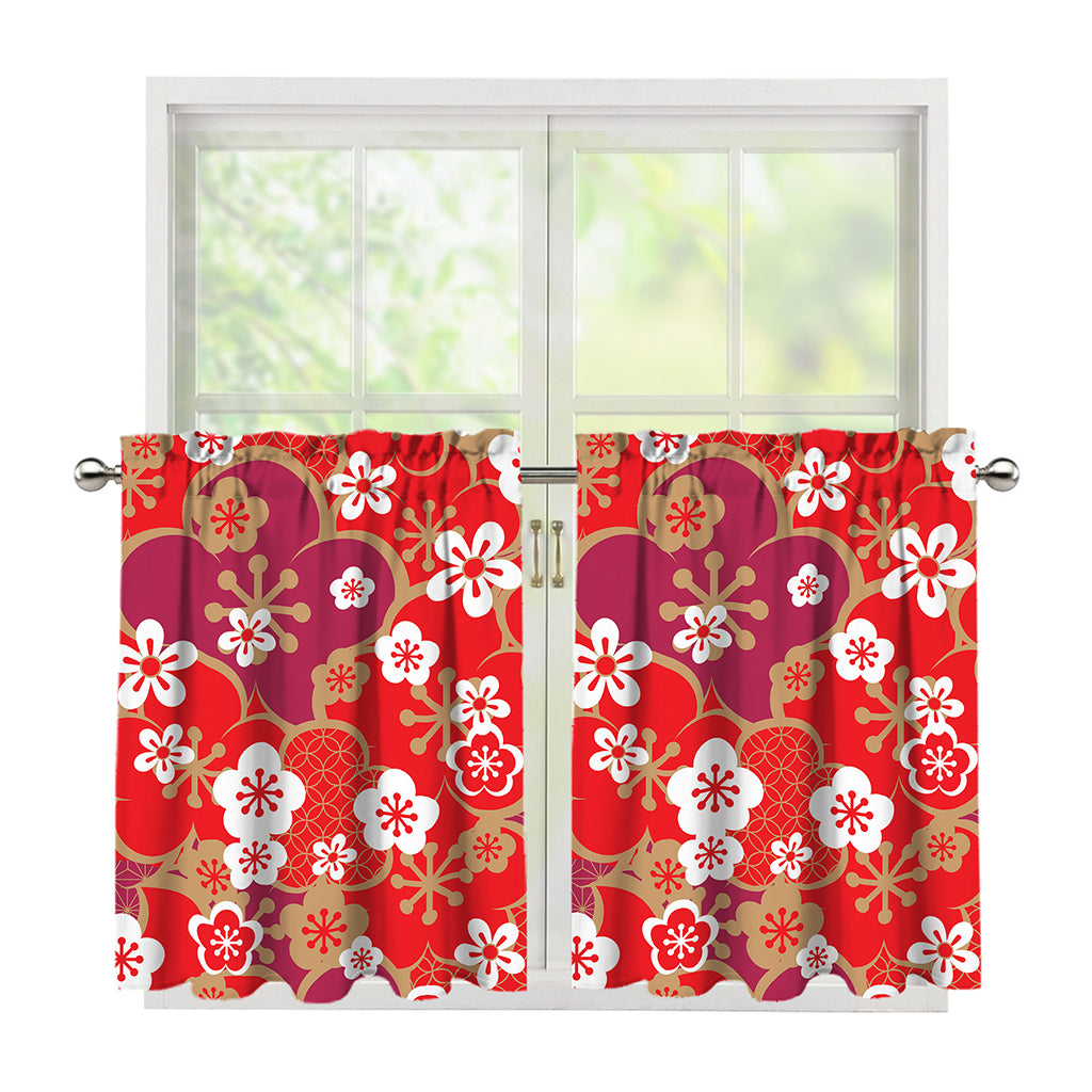 Flower Kimono Pattern Print Tier Curtains