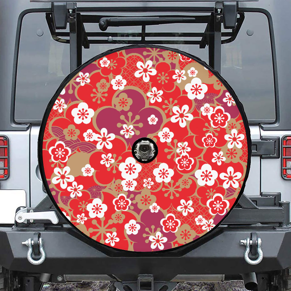 Flower Kimono Pattern Print Tire Cover With Camera Hole