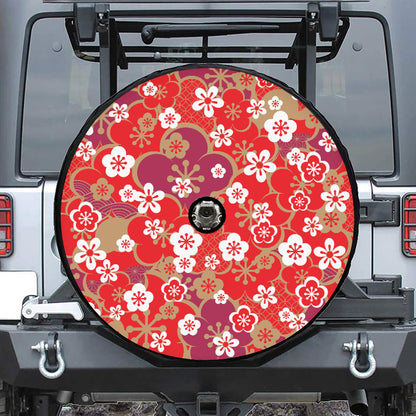 Flower Kimono Pattern Print Tire Cover With Camera Hole