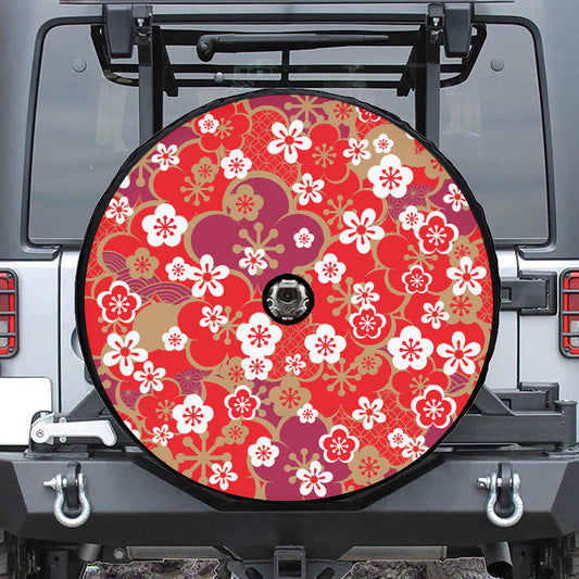 Flower Kimono Pattern Print Tire Cover With Camera Hole