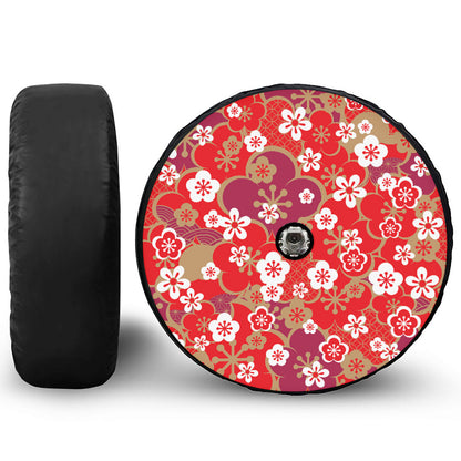 Flower Kimono Pattern Print Tire Cover With Camera Hole