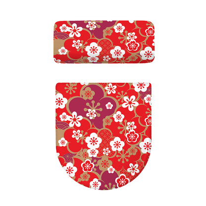 Flower Kimono Pattern Print Toilet Lid And Tank Cover Set