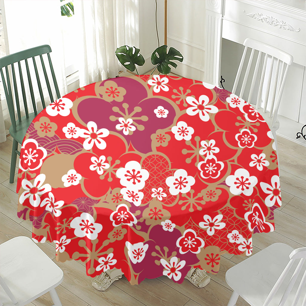 Flower Kimono Pattern Print Waterproof Round Tablecloth