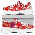 Flower Kimono Pattern Print White Chunky Shoes