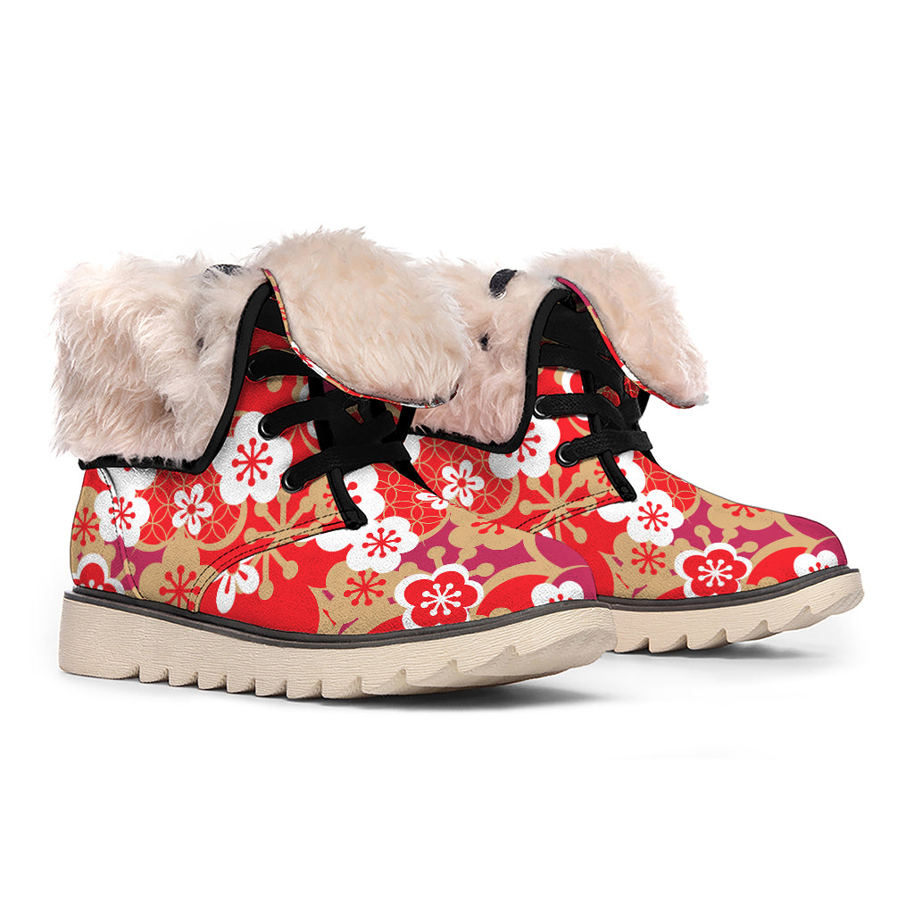 Flower Kimono Pattern Print Winter Boots