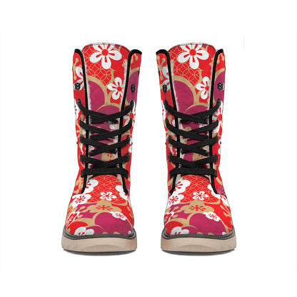 Flower Kimono Pattern Print Winter Boots