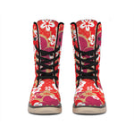 Flower Kimono Pattern Print Winter Boots