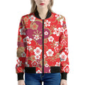 Flower Kimono Pattern Print Women's Bomber Jacket