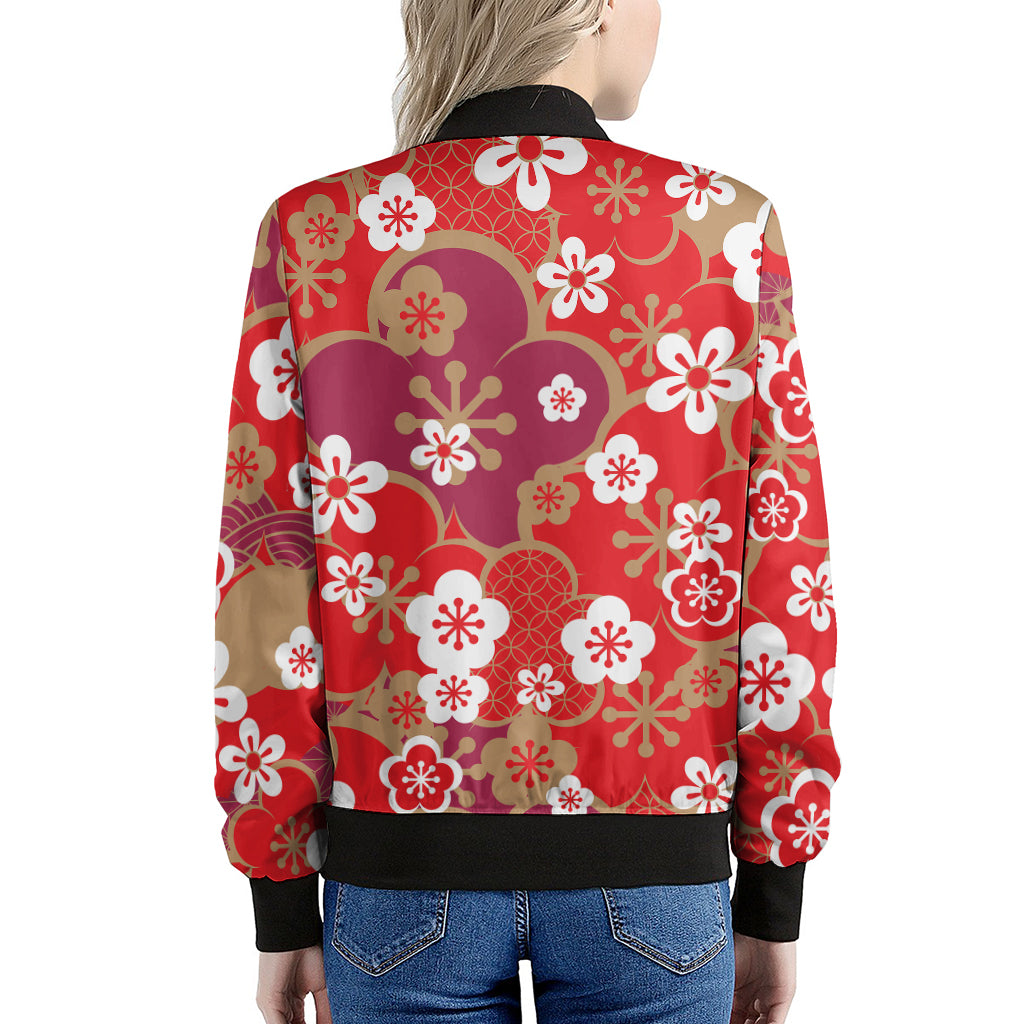 Flower Kimono Pattern Print Women's Bomber Jacket