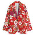 Flower Kimono Pattern Print Women's Cotton Blazer