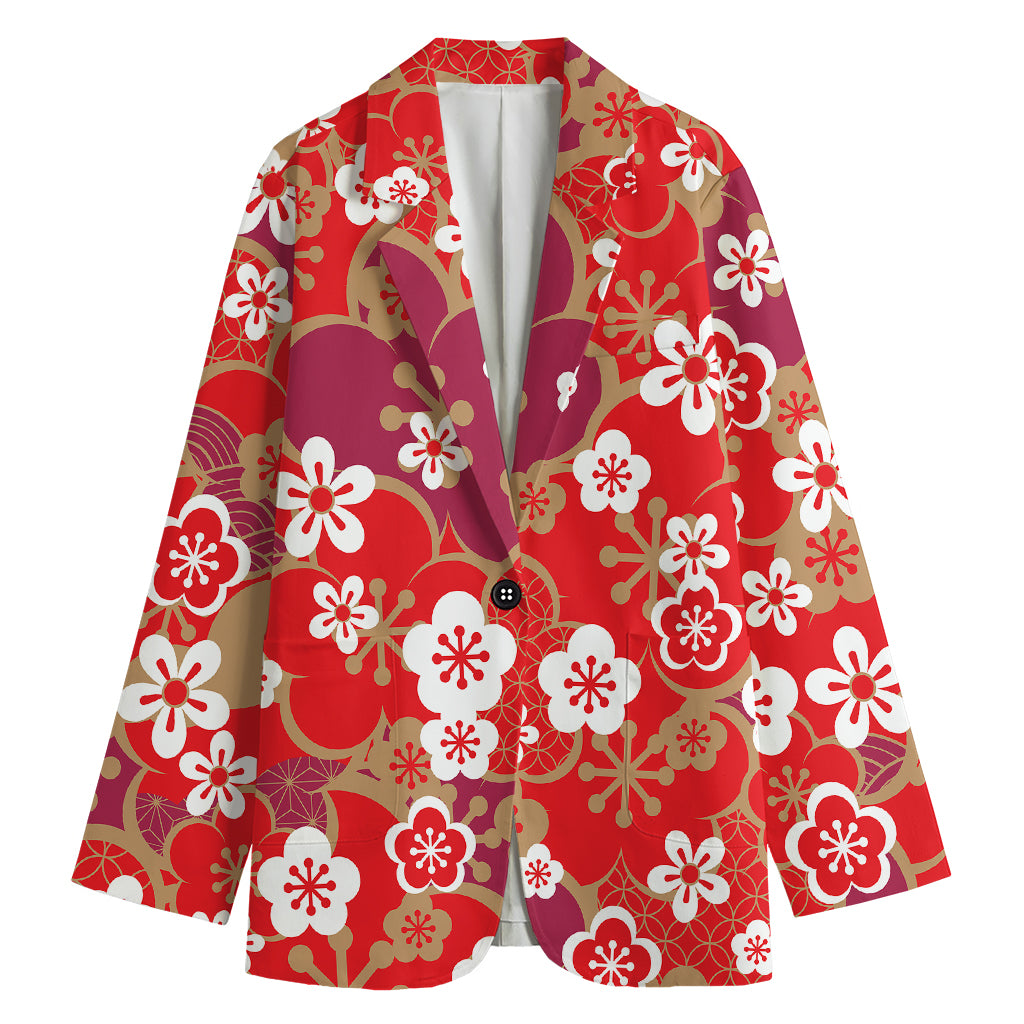 Flower Kimono Pattern Print Women's Cotton Blazer