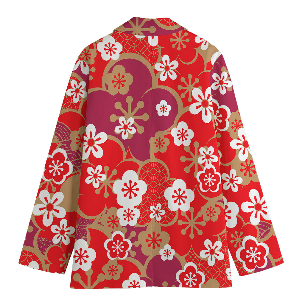 Flower Kimono Pattern Print Women's Cotton Blazer
