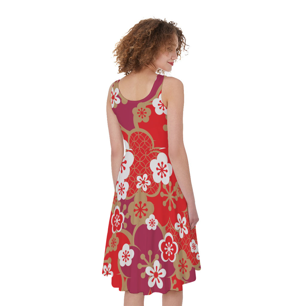 Flower Kimono Pattern Print Women's Sleeveless Dress