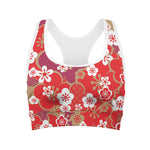 Flower Kimono Pattern Print Women's Sports Bra