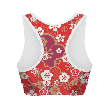 Flower Kimono Pattern Print Women's Sports Bra