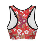 Flower Kimono Pattern Print Women's Sports Bra