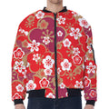 Flower Kimono Pattern Print Zip Sleeve Bomber Jacket