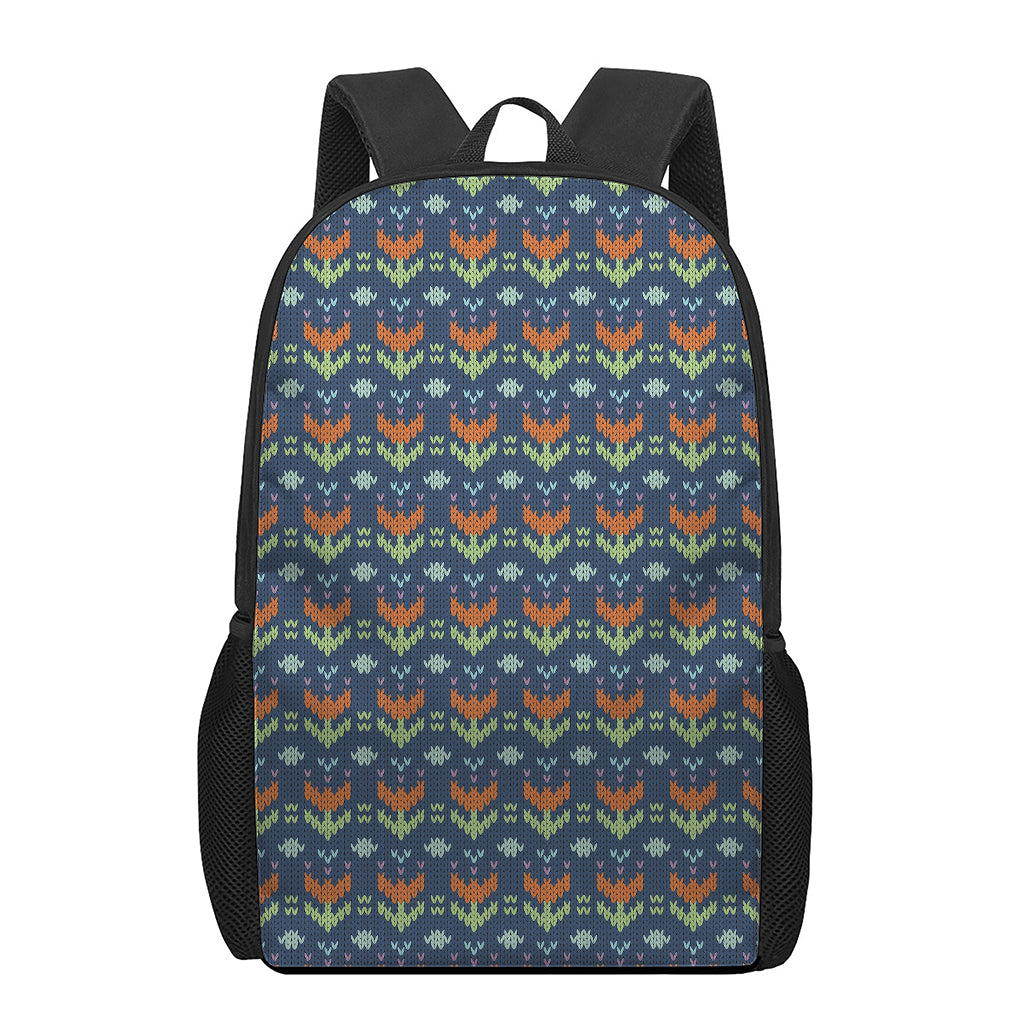 Flower Knitted Pattern Print 17 Inch Backpack