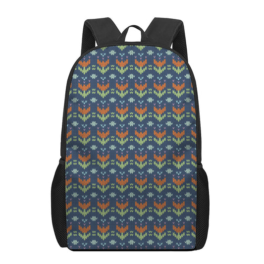 Flower Knitted Pattern Print 17 Inch Backpack
