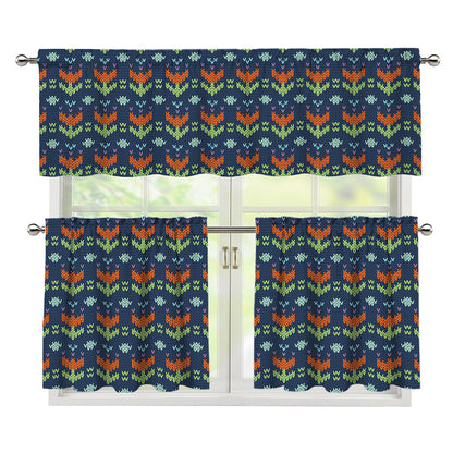Flower Knitted Pattern Print 3 Piece Kitchen Curtains