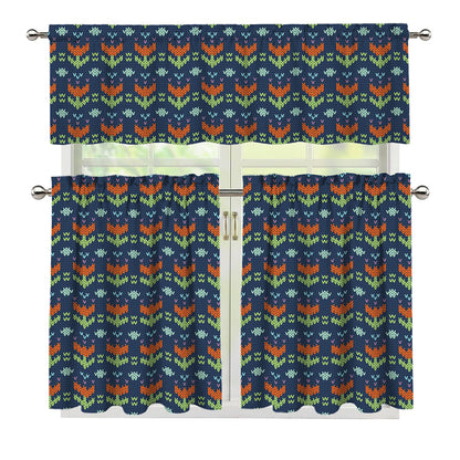 Flower Knitted Pattern Print 3 Piece Kitchen Curtains