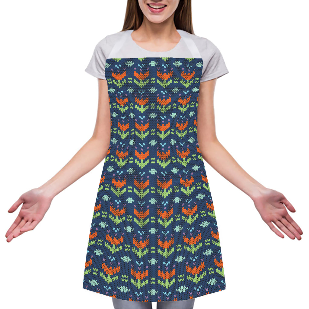 Flower Knitted Pattern Print Adjustable Apron