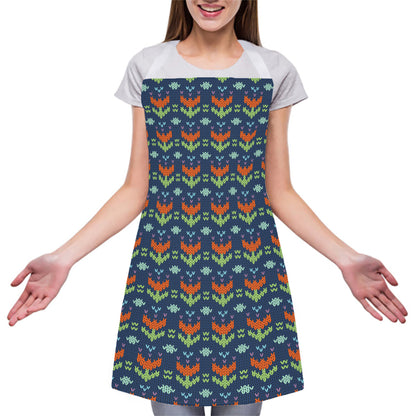 Flower Knitted Pattern Print Adjustable Apron