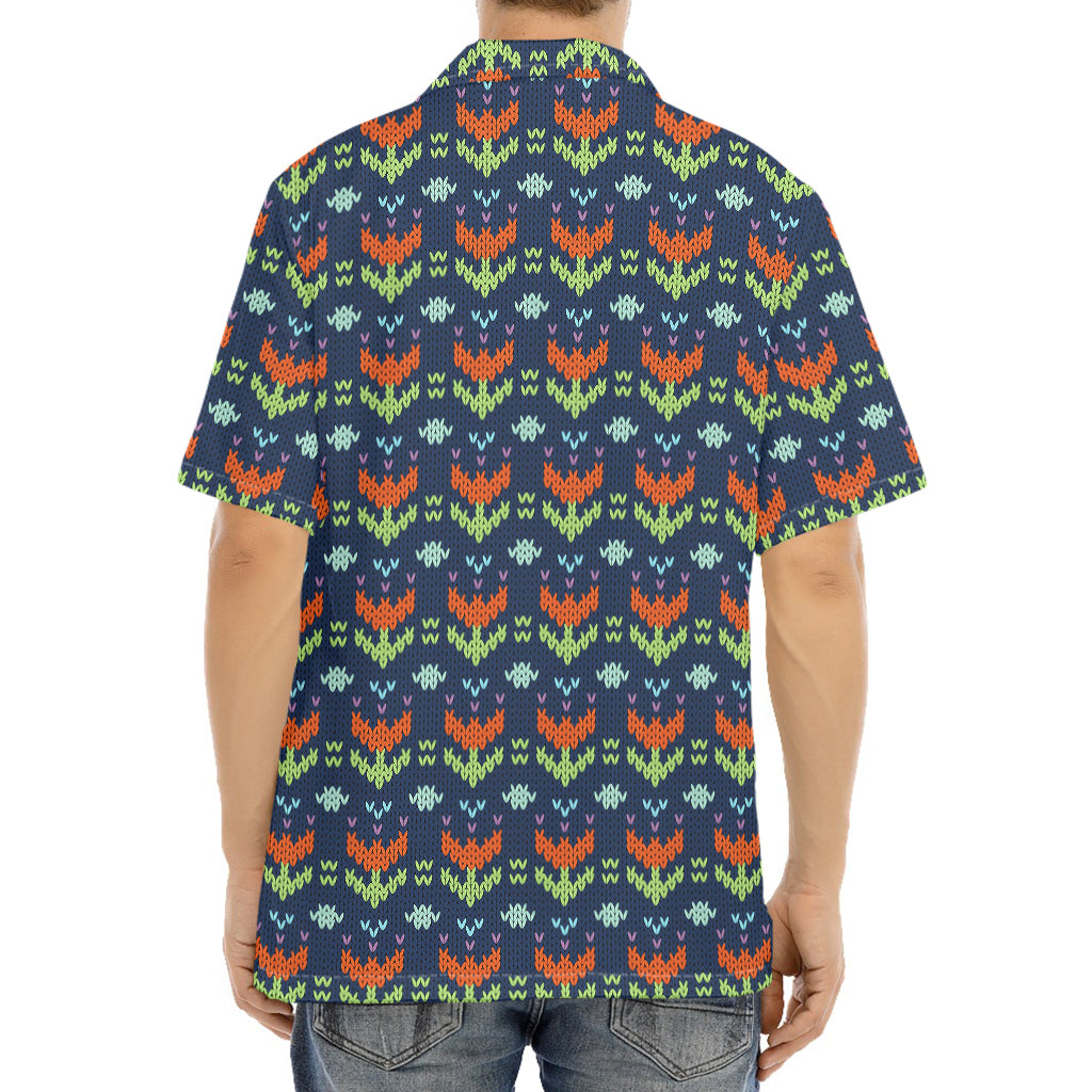 Flower Knitted Pattern Print Aloha Shirt