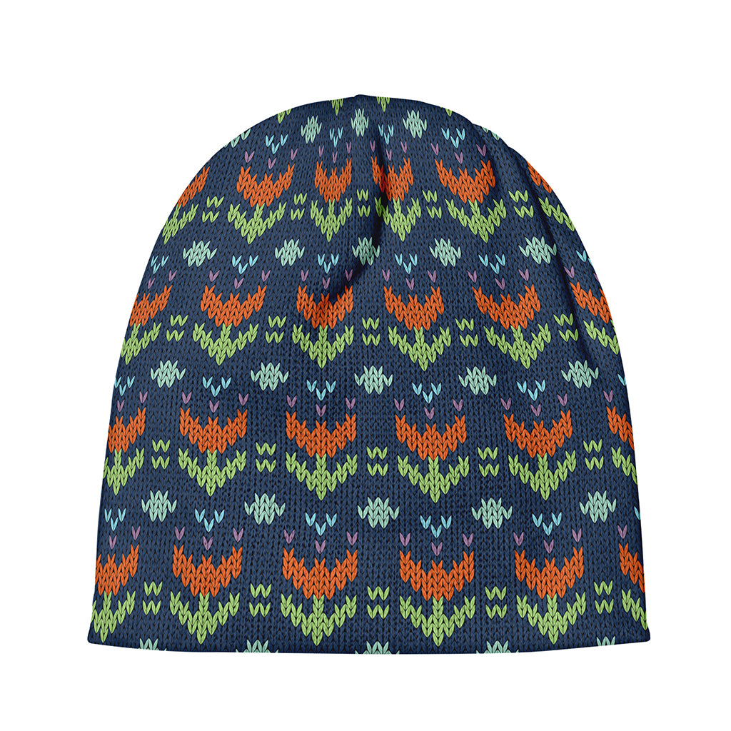 Flower Knitted Pattern Print Beanie